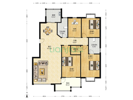 茗雅园 4室1厅2卫 166平方