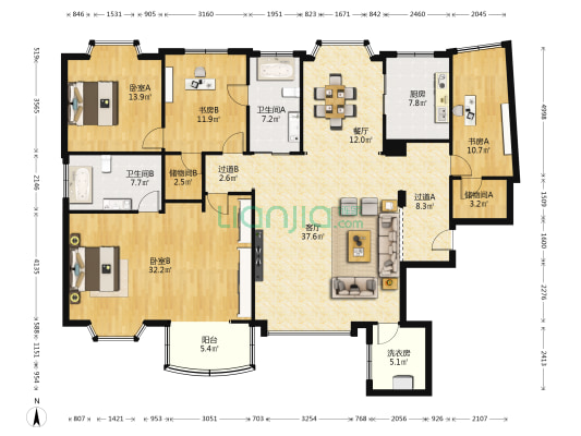 中泰都市花苑 4室2厅2卫 212平方