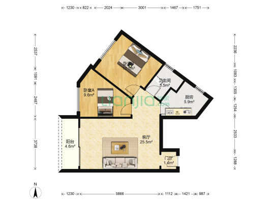 爱琴湾公馆 2室1厅1卫 82平方