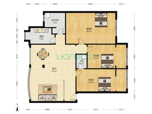 美术美院 3室1厅2卫 156平方