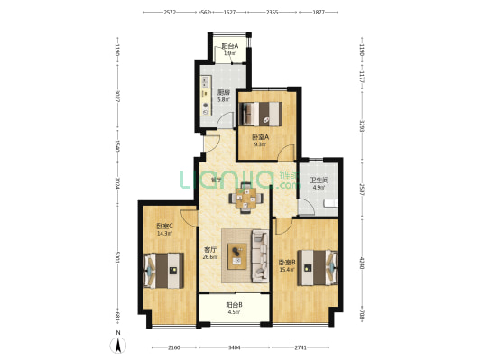南京恒大养生谷 3室1厅1卫 102平方