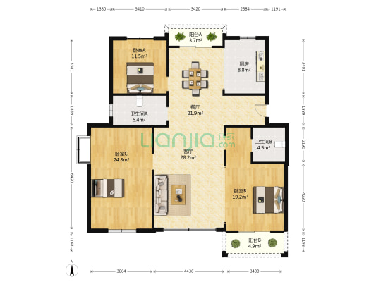 临浦临水苑 3室2厅2卫 152平方