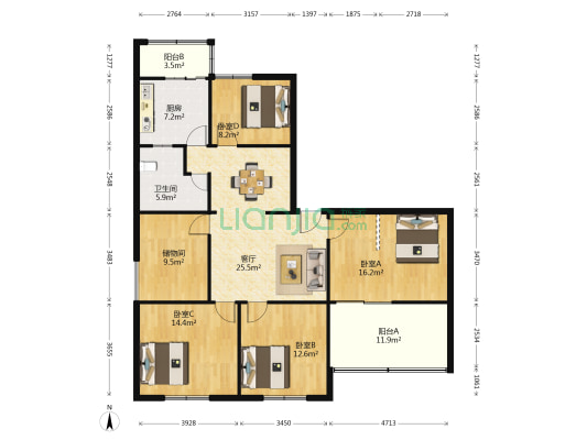 北闸口38号院 4室1厅1卫 136平方