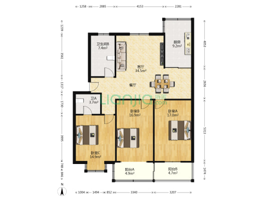 明珠花园 3室1厅2卫 128平方
