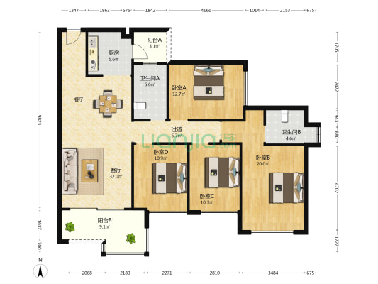 汇豪万秀豪庭 4室1厅2卫 140平方