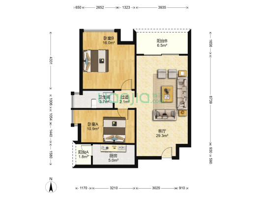 百和居 2室1厅1卫 92平方