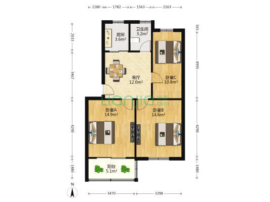 金陵小区 3室1厅1卫 76平方