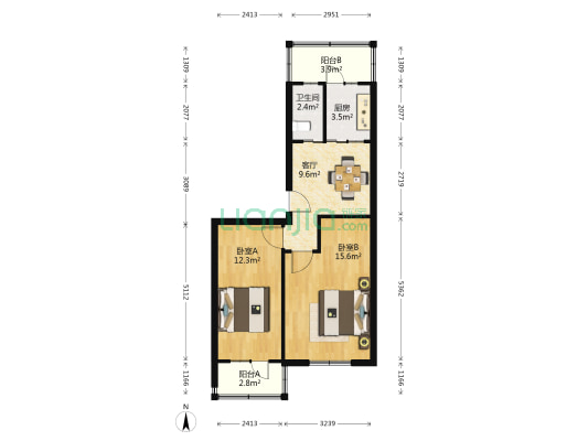 北二经小区 2室1厅1卫 66平方