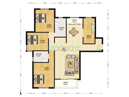 宏诚花园 3室1厅2卫 160平方