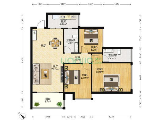 诺德国际花园 3室1厅2卫 112平方