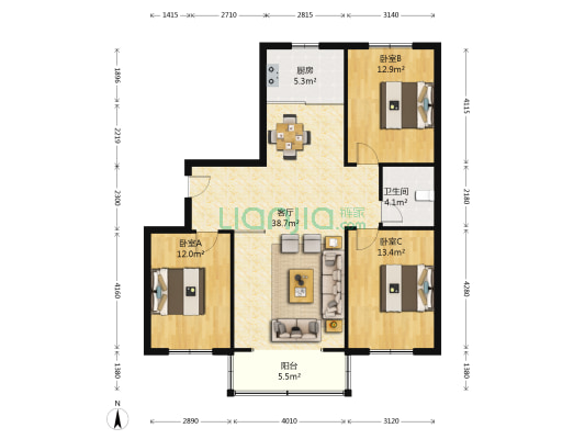 向阳小区 3室1厅1卫 123平方