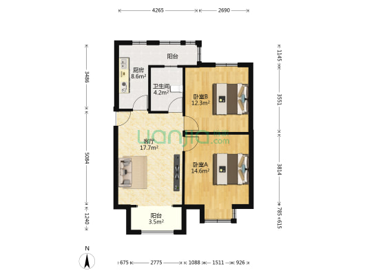 高行绿洲(二期) 2室1厅1卫 77平方