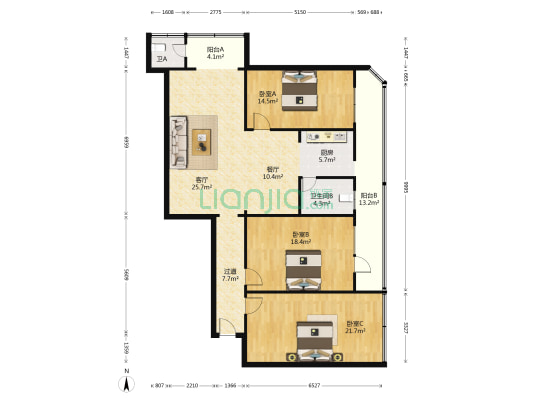 花园大厦 3室2厅2卫 167平方