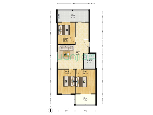 玉河街51号院 3室1厅1卫 100平方