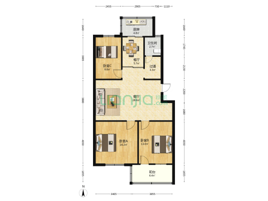 健康西路148号二区 3室2厅1卫 101平方