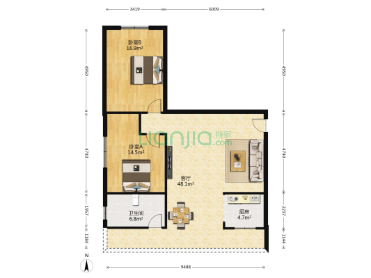 珠市东街二段25号附2号 2室1厅1卫 106平方