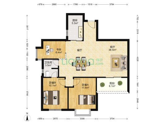 科技村小区 3室1厅1卫 109平方