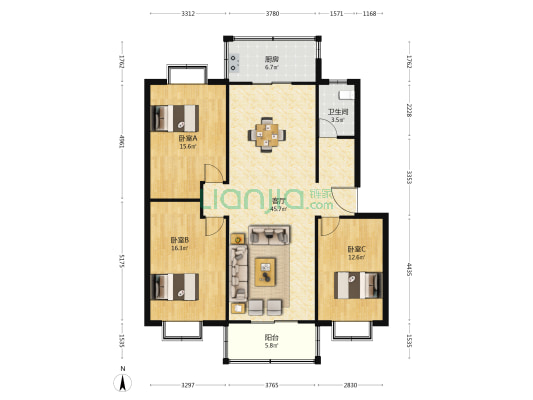 市三院小区 3室1厅1卫 117平方