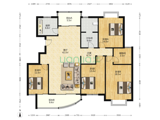 科大花园西苑 4室1厅1卫 181平方