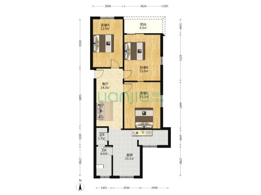 石坪桥横街6号 3室1厅2卫 84平方