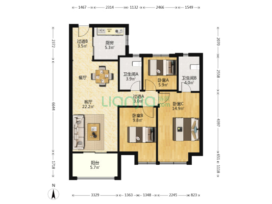 天纵御府 3室1厅2卫 104平方