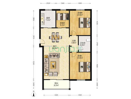 新沁园小区 3室1厅1卫 110平方