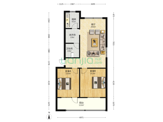 蔡家碾巷44号 2室1厅2卫 73平方