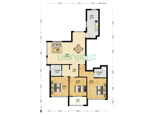 力邦广场 3室1厅2卫 137平方