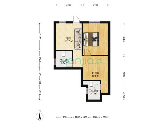 邮电局宿舍 2室1厅2卫 55平方