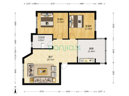 贵航公寓 2室1厅1卫 86平方