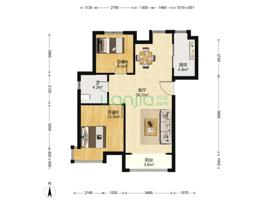 月荣轩 2室1厅1卫 92平方
