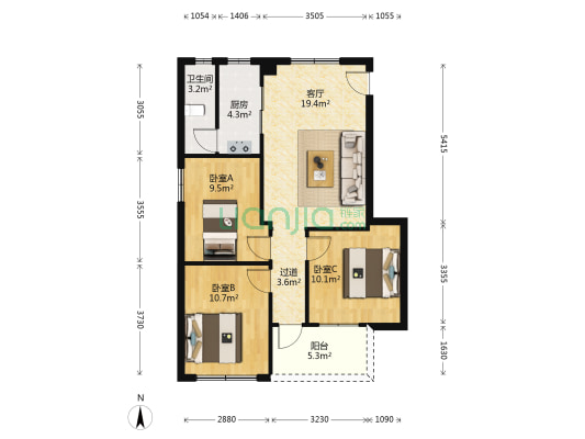 兰圃一街 3室1厅1卫 76平方