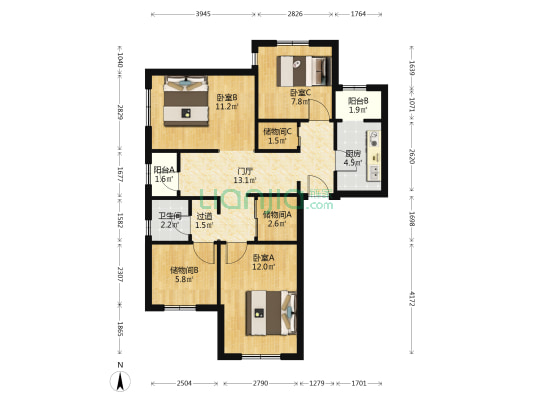 盛泽园 3室0厅1卫 99平方