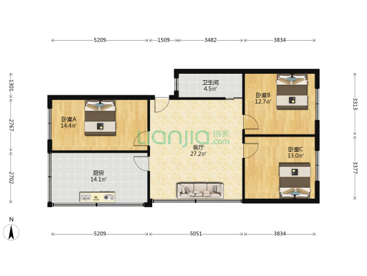七六大道59号 3室1厅1卫 71平方