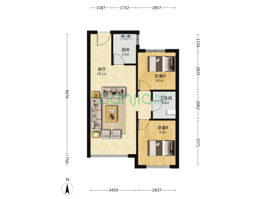 风景翠园 2室1厅1卫 82平方