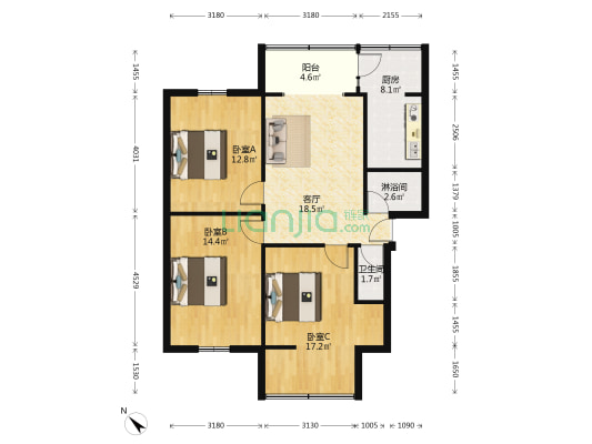 卫民巷83号 3室1厅2卫 91平方