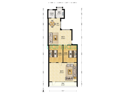 湖南省瑞昌粮油食品有限公司家属区 2室3厅1卫 78平方