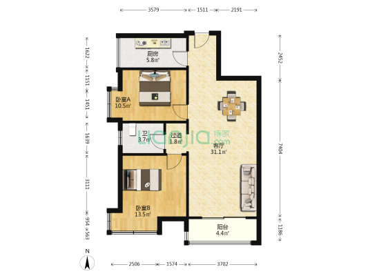 新猎鹰公寓 2室1厅1卫 88平方