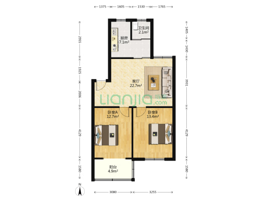 万嘉南苑二村 2室1厅1卫 73平方