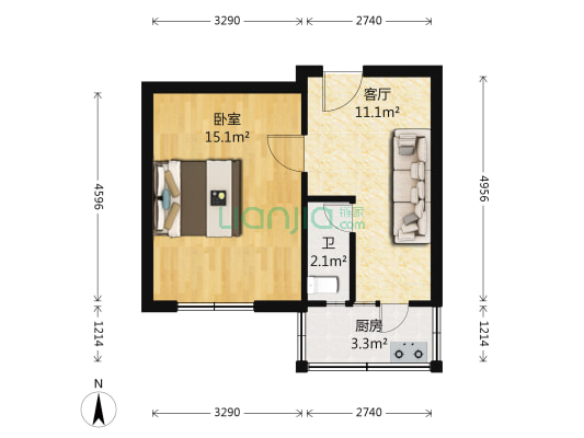 东舍宅 1室1厅1卫 41平方
