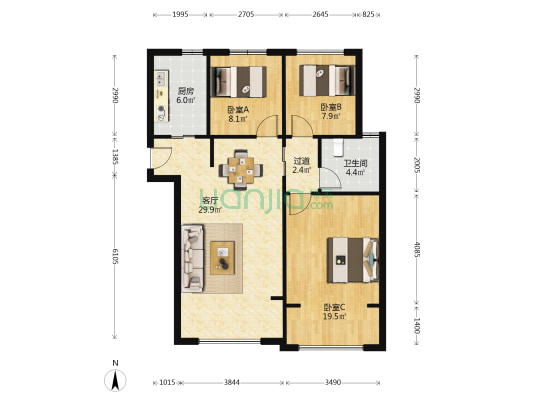 金新城悦府 3室1厅1卫 106平方
