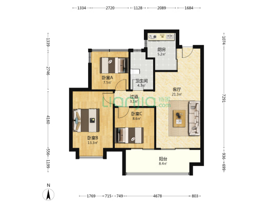 保利招商时光印象 3室1厅1卫 99平方