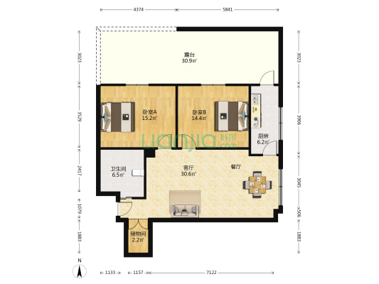 朱方路124号 2室1厅1卫 95平方