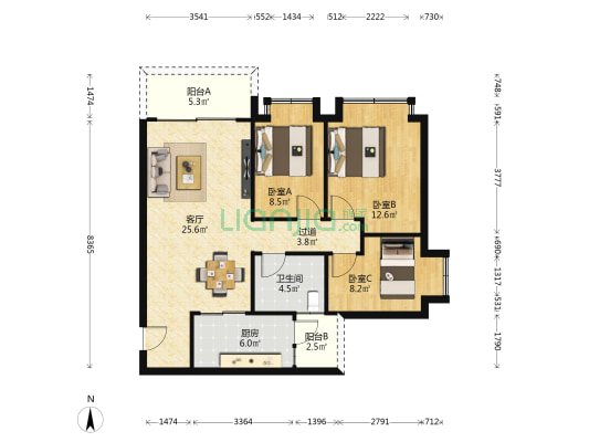 黛山华庭 3室1厅1卫 97平方