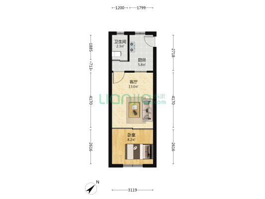 控江路200号小区 1室1厅1卫 39平方