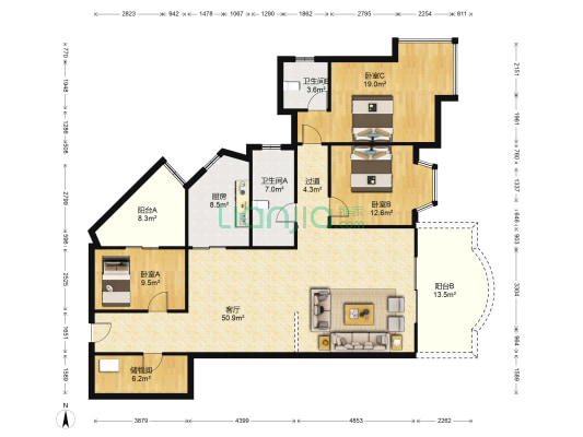 金山大厦 3室1厅2卫 169平方