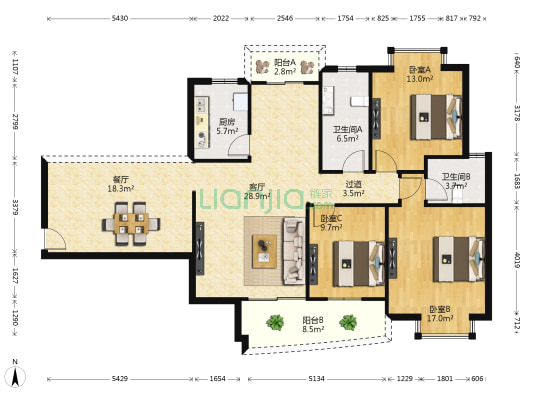 澄湖春天 3室2厅2卫 83平方