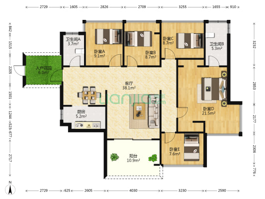华发未来荟 5室1厅2卫 126平方