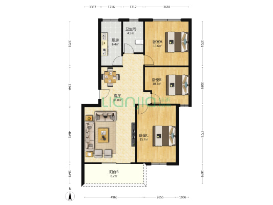 信诺新村 3室1厅1卫 109平方