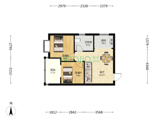 金泽苑三期 2室1厅1卫 66平方